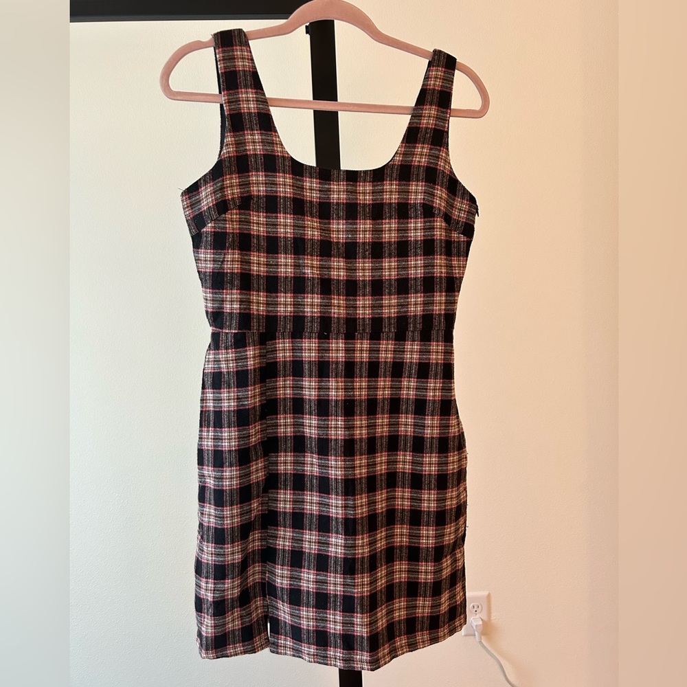 Flannel overall mini dress